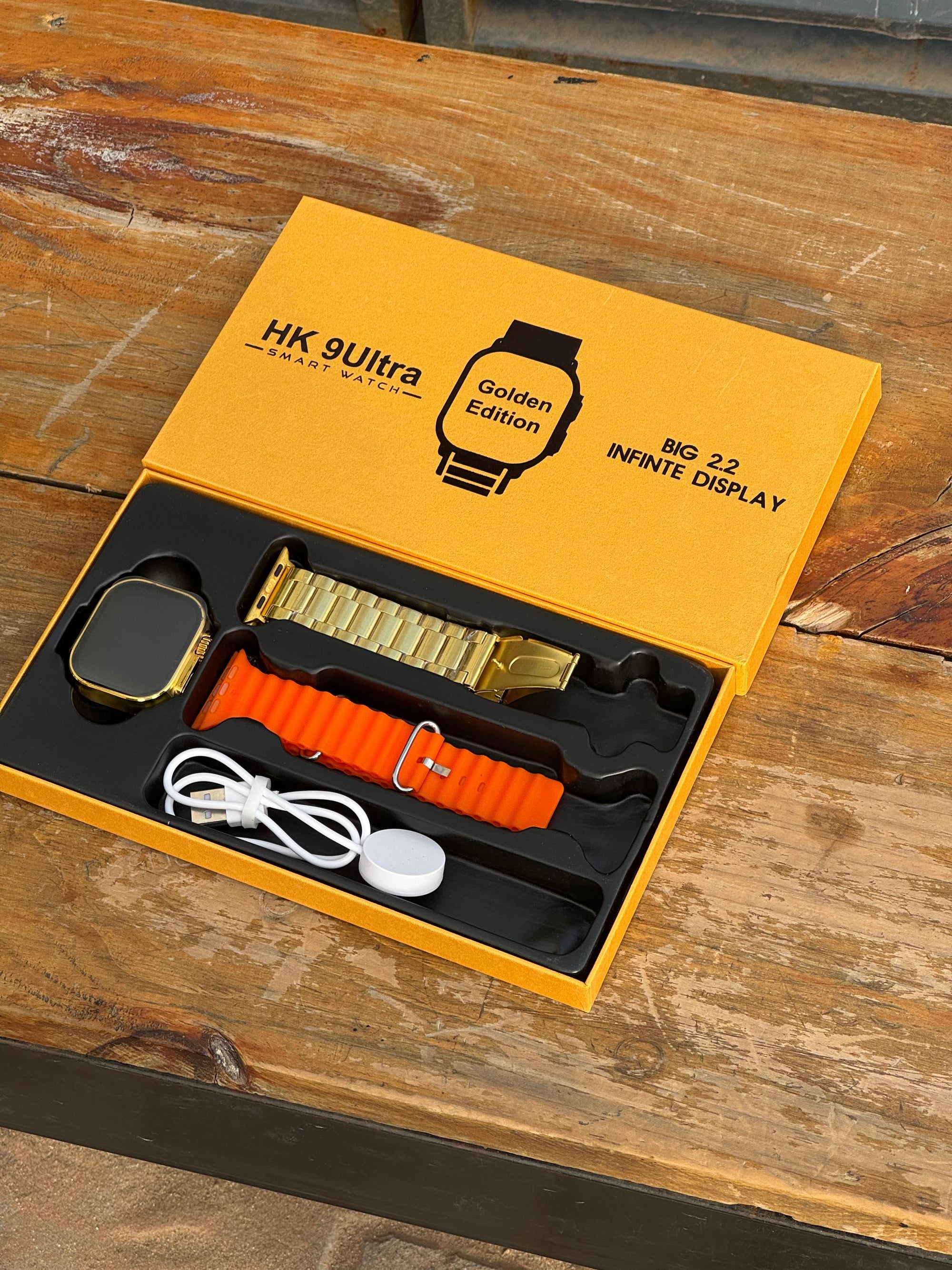 HK 9 Ultra Smart Watch – Golden Edition | 2.2" Infinite Display