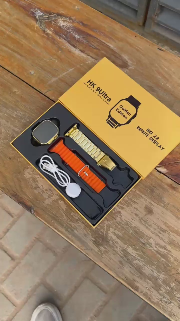HK 9 Ultra Smart Watch – Golden Edition | 2.2" Infinite Display