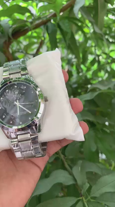 Rolex Day-Date – Black Dial, Stainless Steel Bracelet